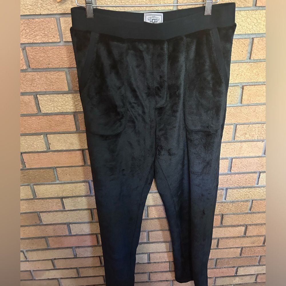 UGG Fluffy Pants Faux Fur Loungewear Sherpa Fleece Straight Leg Elastic Size L